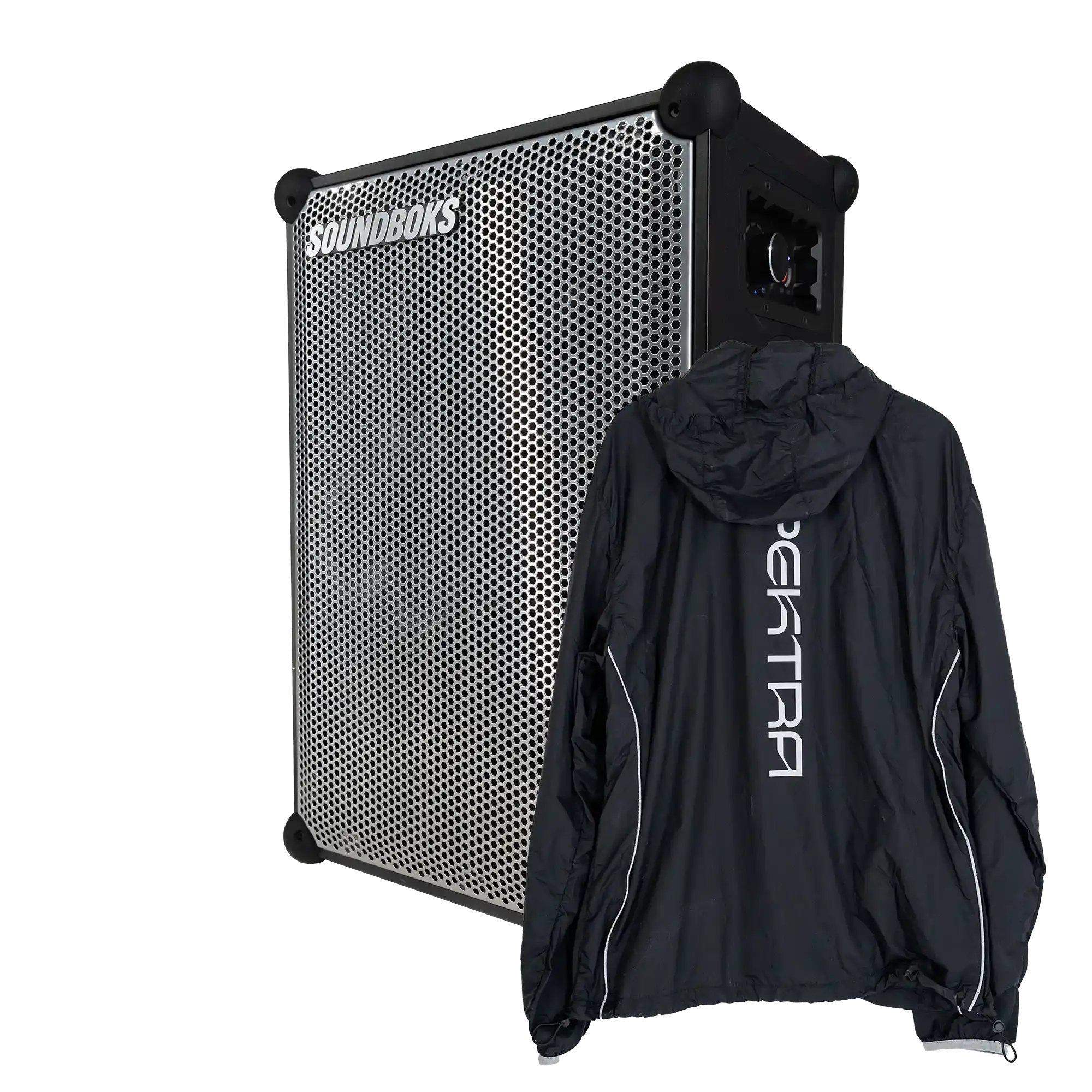 Product shot of the limited edition Spektra Soundboks 4 and running jacket