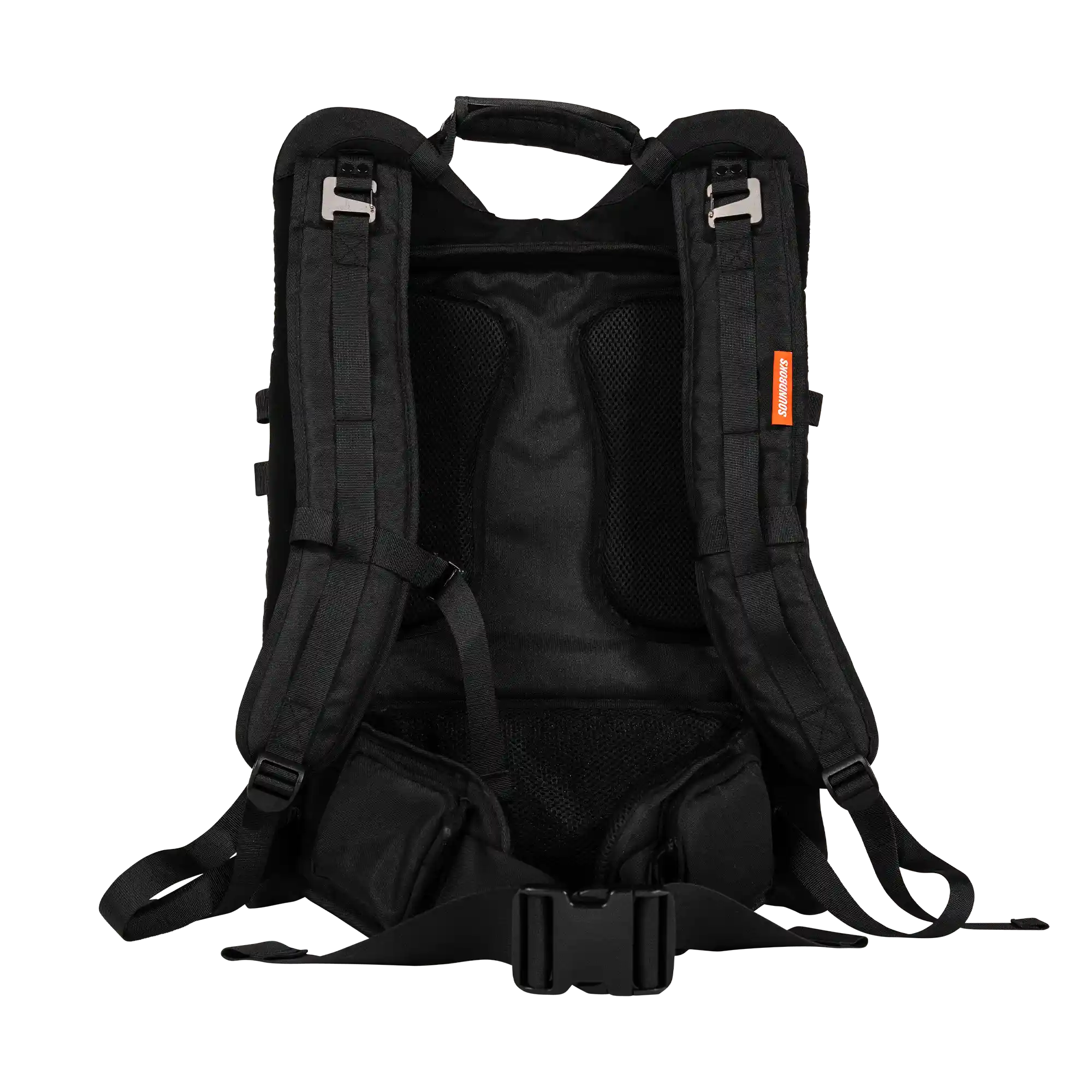 SOUNDBOKS The Backpack from the back#grill-farve_metallisk-gra,en:grill-color_metallic-gray